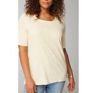 Chico’s Short Sleeve Top Size 2 (12) White Gold Stripe